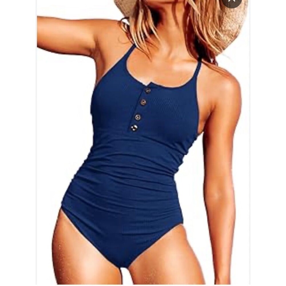 Summer Mac Monokini style Navy NWT one piece size S Ribbed 1-Piece Tummy control
